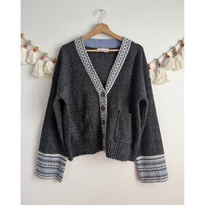 Artisan NY Wool Blend Grey Boho Preppy Button Down V-neck Cardigan Cozy XL